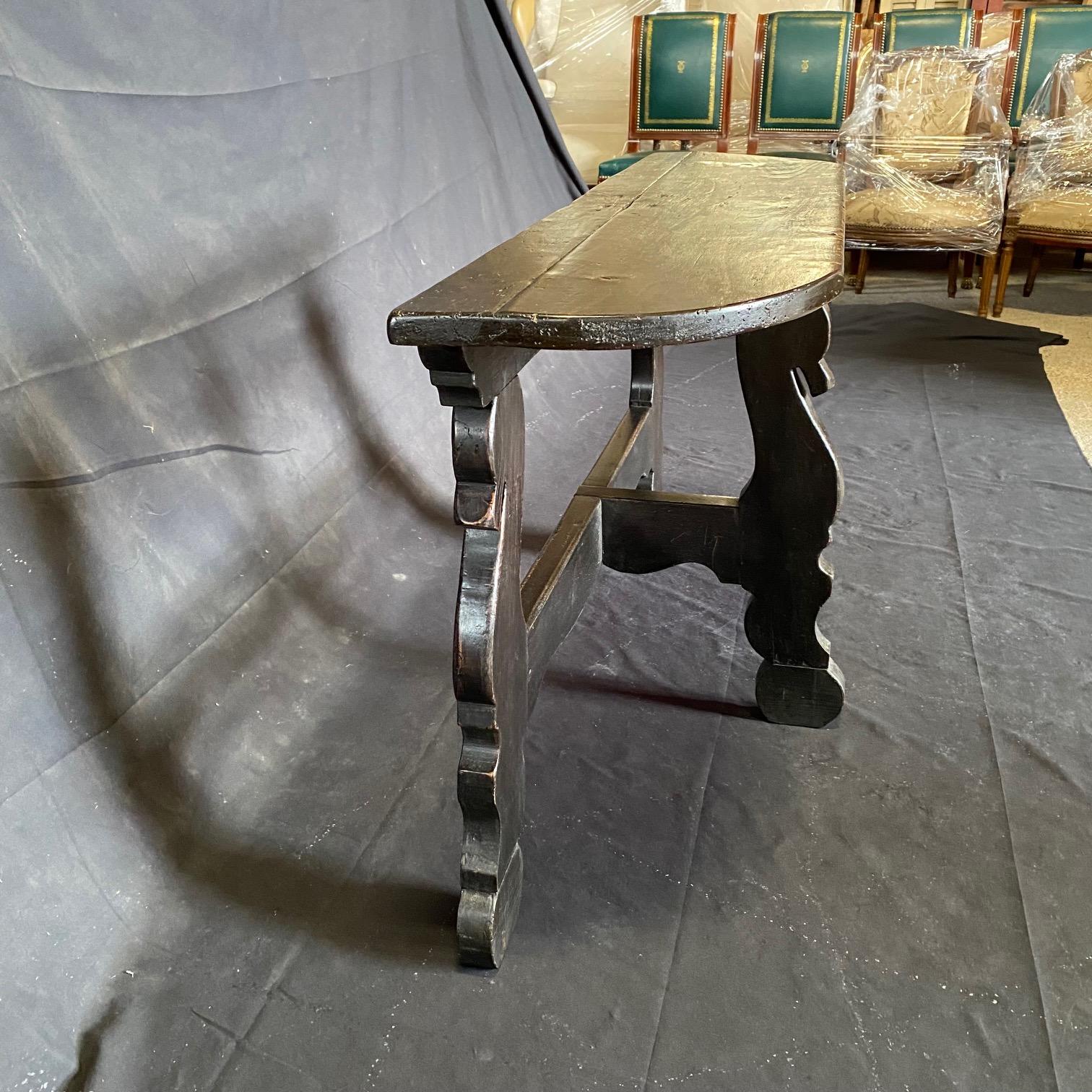  Pair of Antique Spanish Ebony Demilune Tables, Consoles or Side Tables For Sale 7