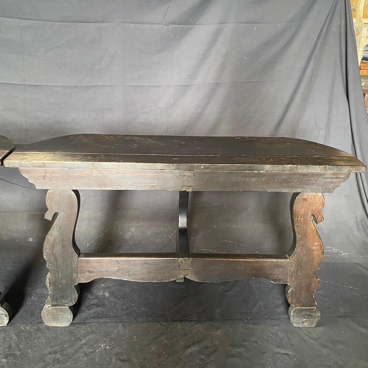 Painted  Pair of Antique Spanish Ebony Demilune Tables, Consoles or Side Tables For Sale