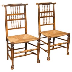 Pair of Antique Spindleback Rush Chairs, English, Hall, Lancashire, Victorian