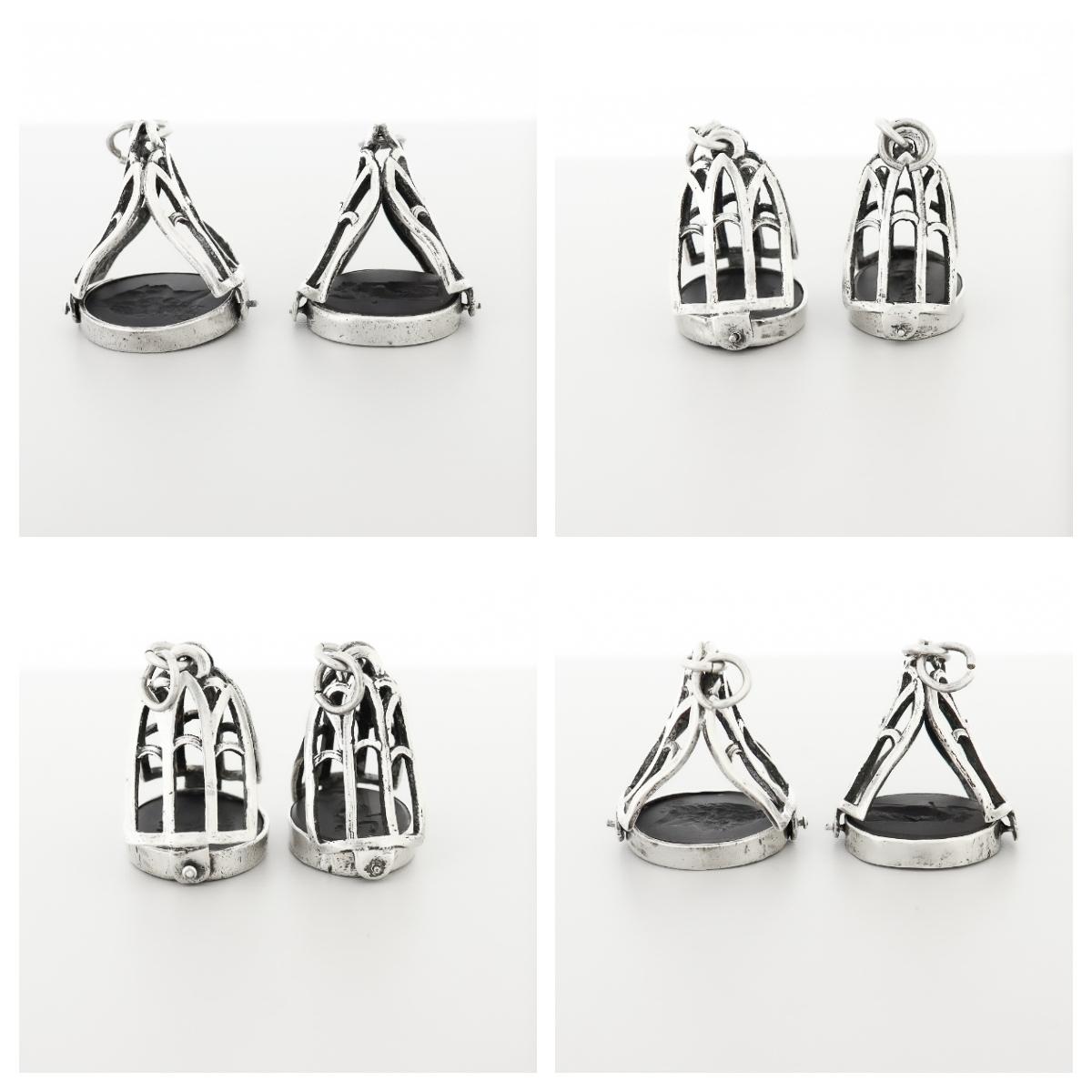 Paire de boutons de montre anciens avec sceaux en intaille en basalte de Wedgwood & Bentley en vente 11