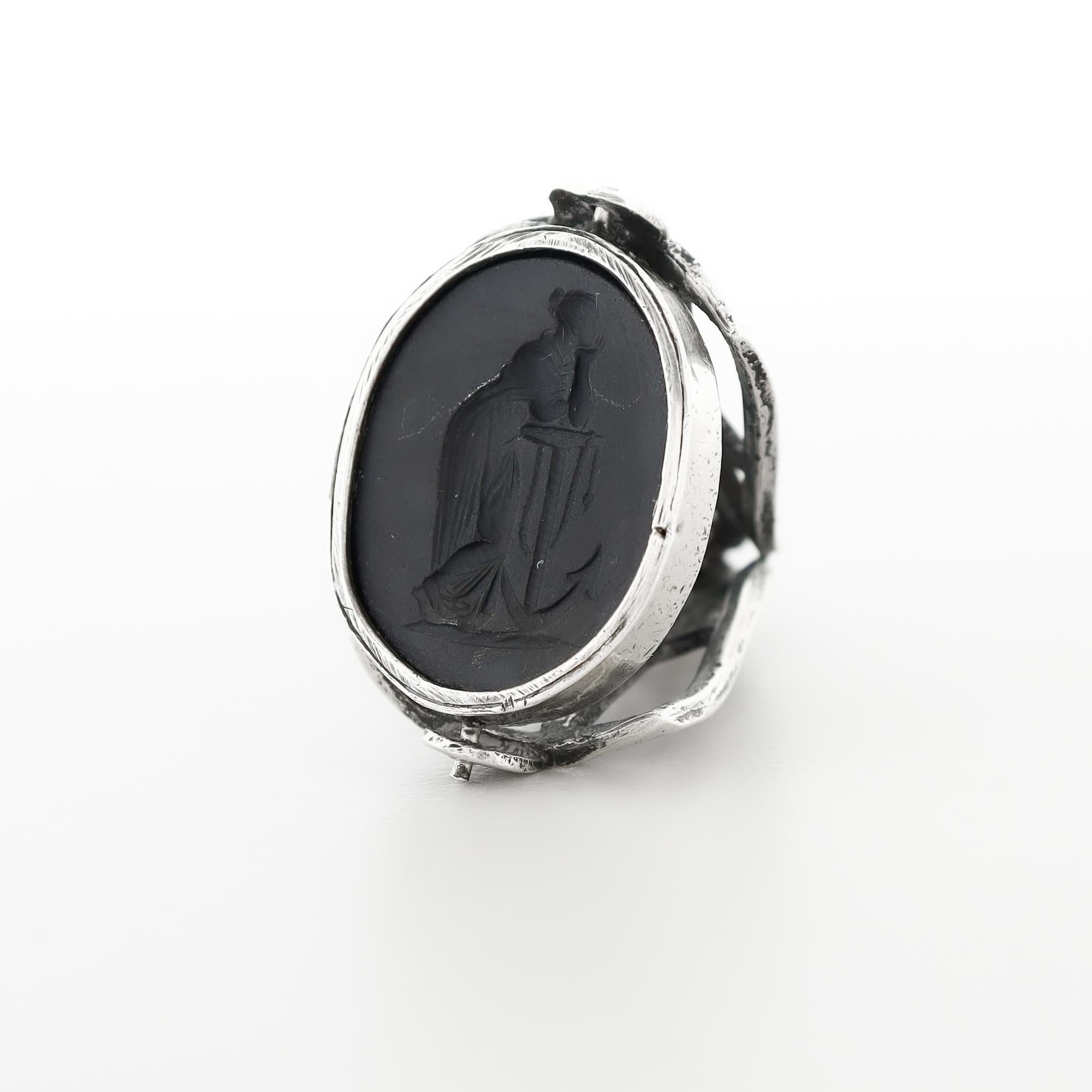 Paire de boutons de montre anciens avec sceaux en intaille en basalte de Wedgwood & Bentley en vente 14