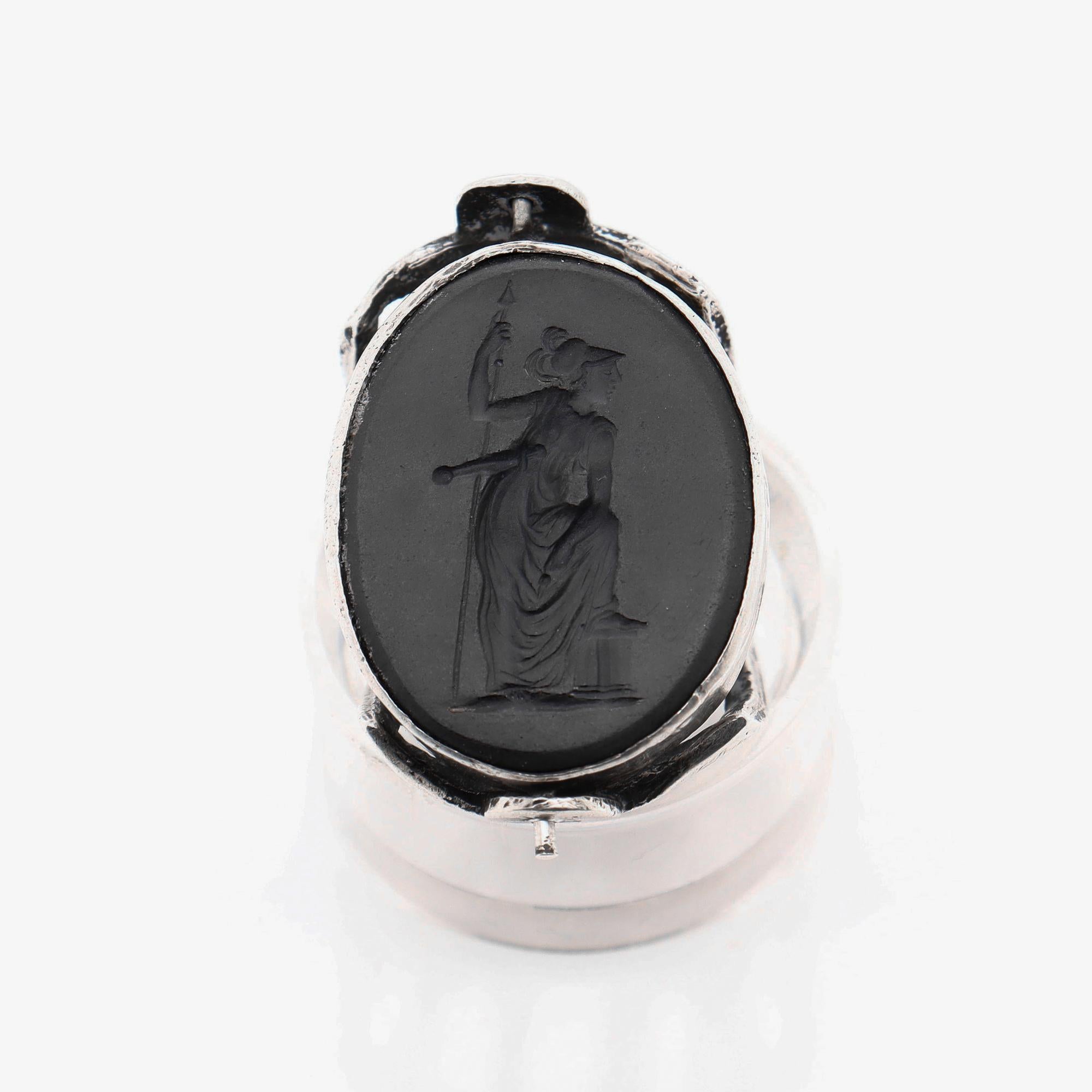 Paire de boutons de montre anciens avec sceaux en intaille en basalte de Wedgwood & Bentley en vente 4