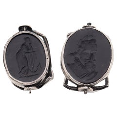 Pair of Antique Spinner Watch Fobs with Wedgwood & Bentley Basalt Intaglio Seals