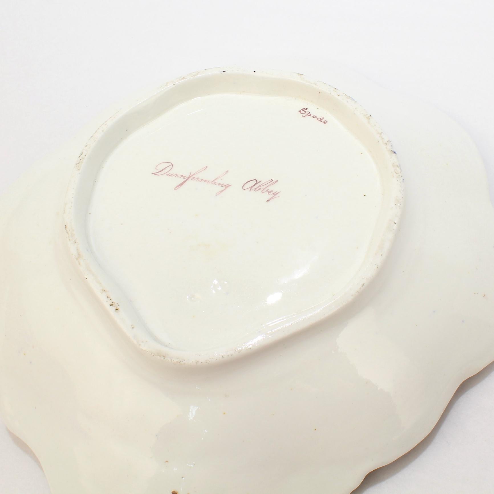Pair of Antique Spode Topographical Porcelain Cobalt Blue Border Shrimp Bowls For Sale 3