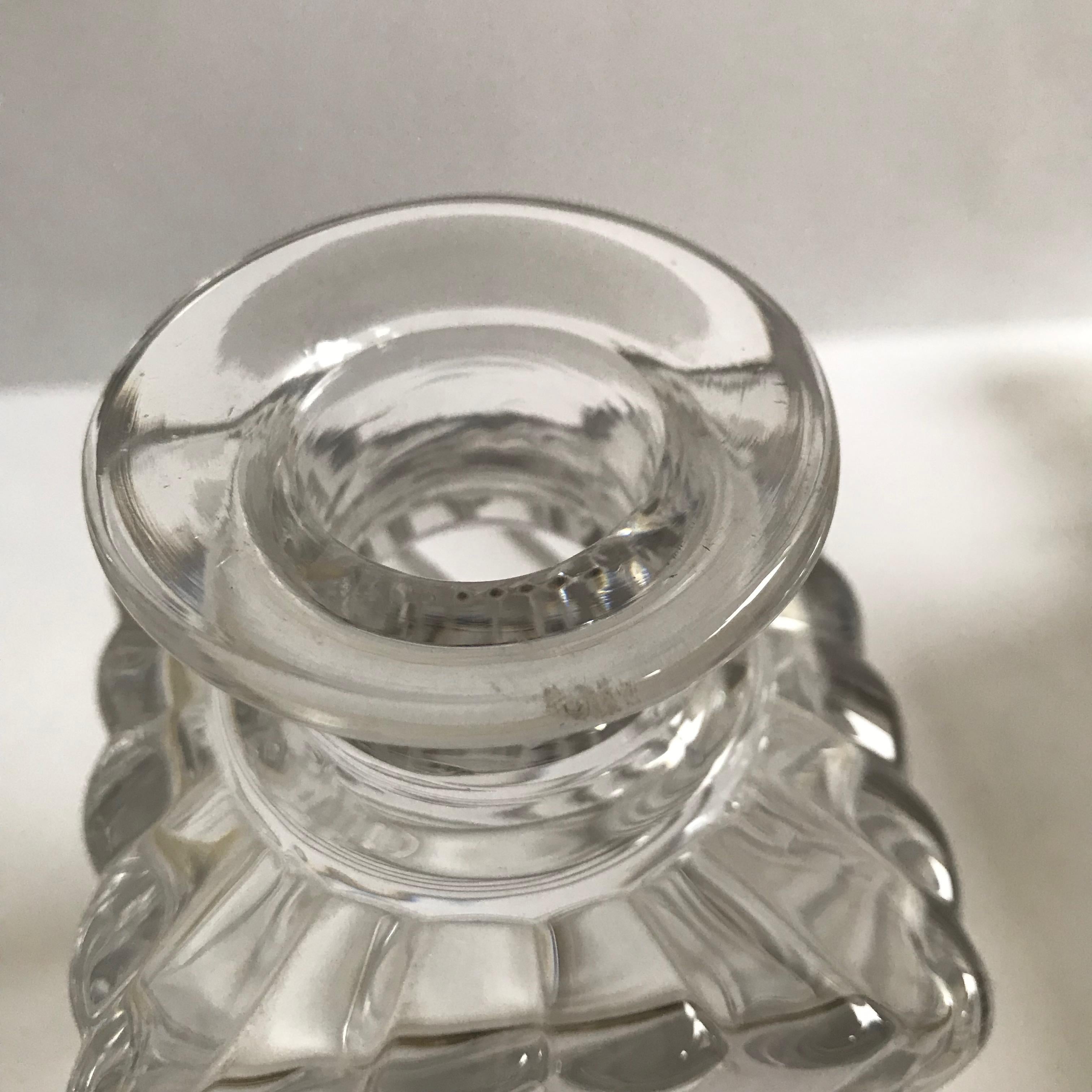 Pair of Antique Square Base Crystal Bamboo Swirl Perfume Bottles By Baccarat 4