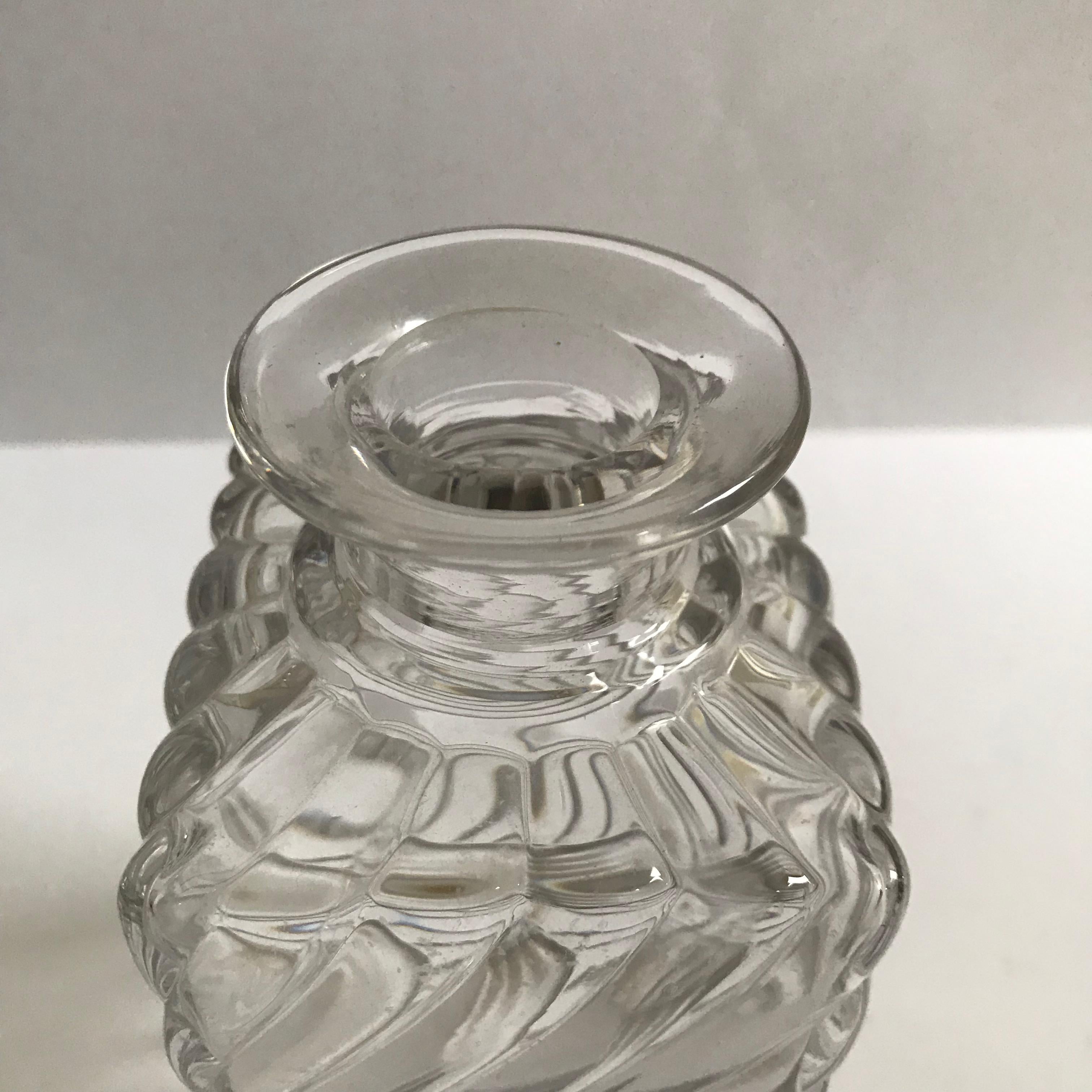 Pair of Antique Square Base Crystal Bamboo Swirl Perfume Bottles By Baccarat 5