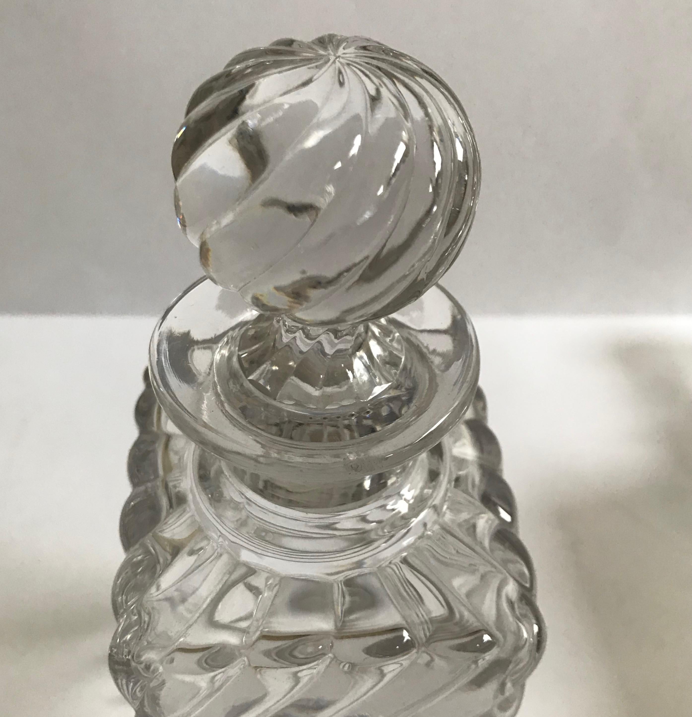 Pair of Antique Square Base Crystal Bamboo Swirl Perfume Bottles By Baccarat 6