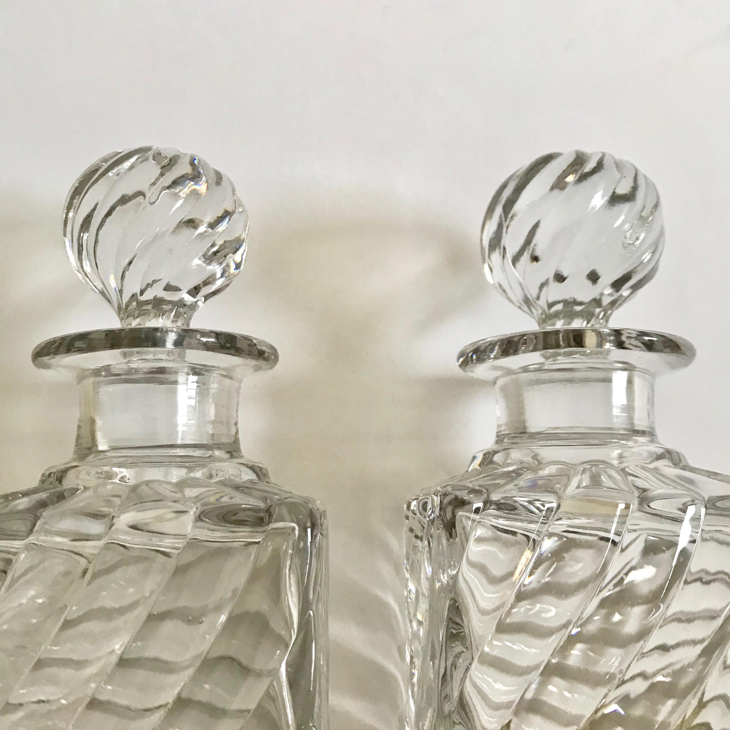 Pair of Antique Square Base Crystal Bamboo Swirl Perfume Bottles By Baccarat 7