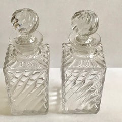 Pair of Antique Square Base Crystal Bamboo Swirl Perfume Bottles By Baccarat