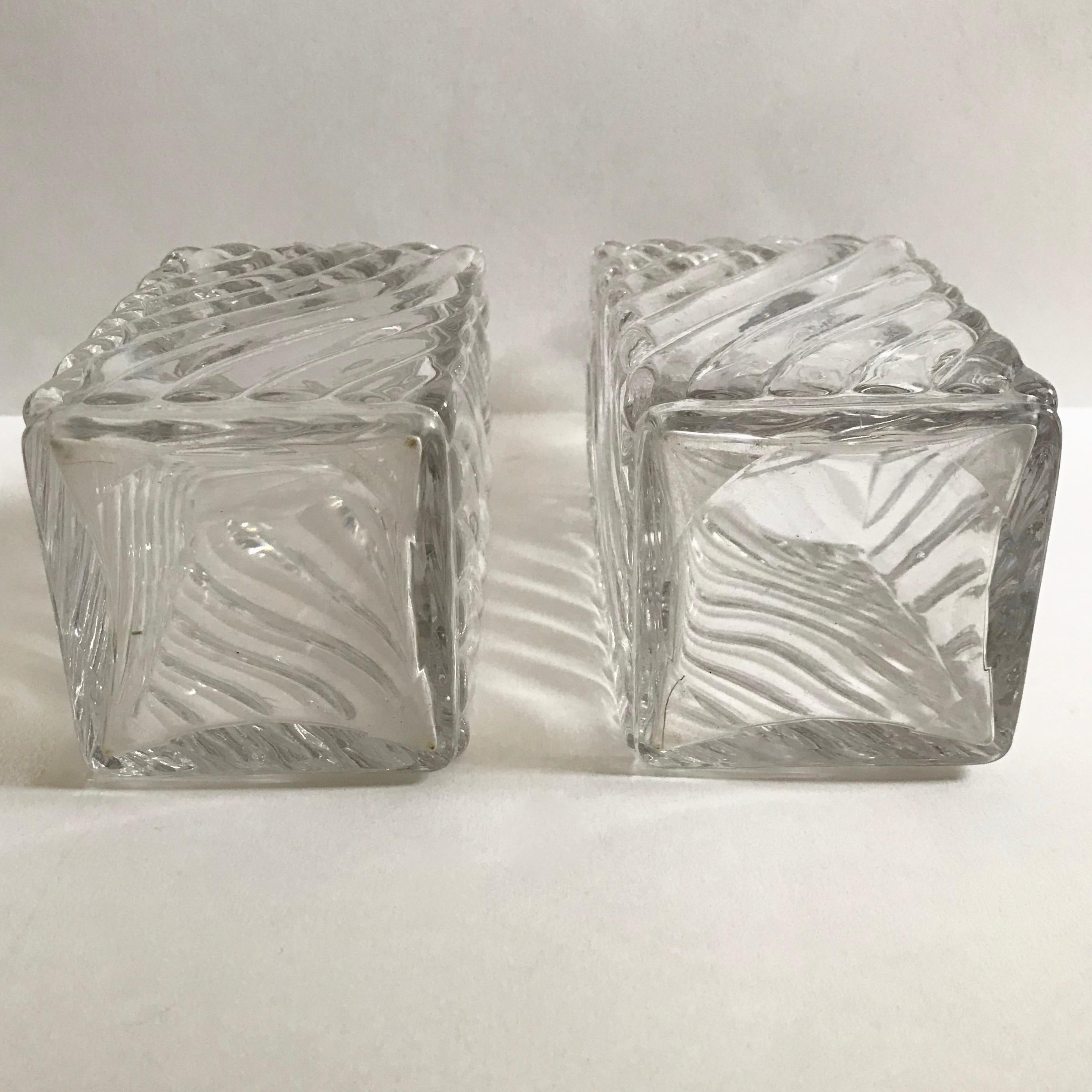 Pair of Antique Square Base Crystal Bamboo Swirl Perfume Bottles By Baccarat In Good Condition In London, GB