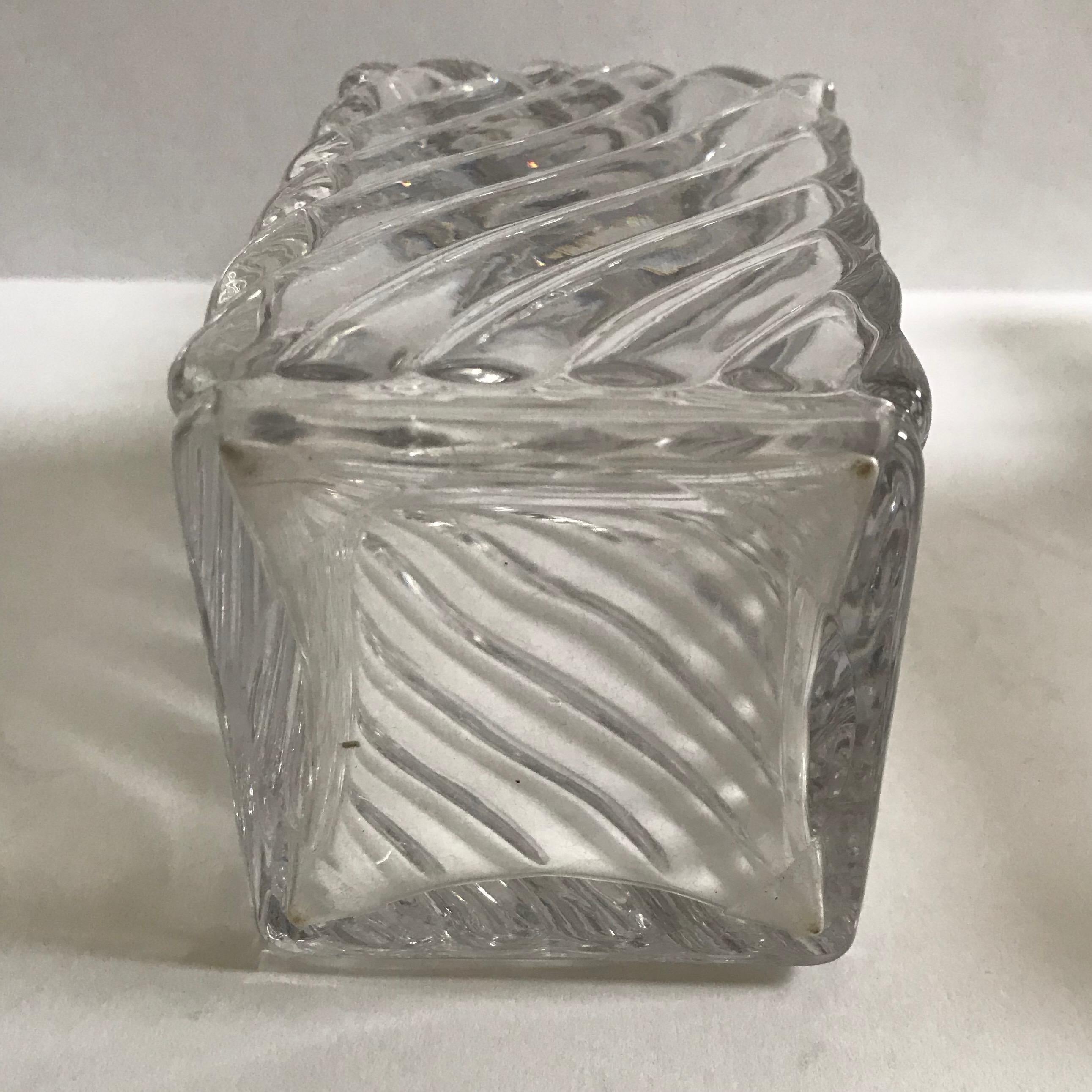 19th Century Pair of Antique Square Base Crystal Bamboo Swirl Perfume Bottles By Baccarat