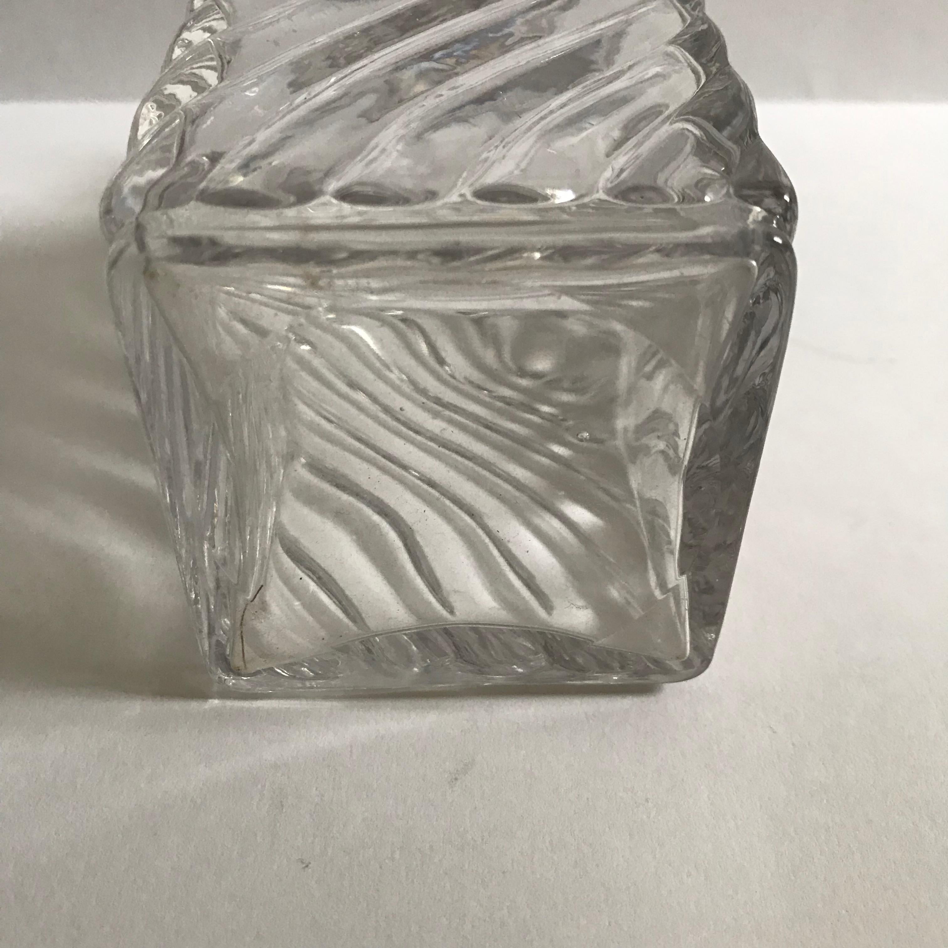 Pair of Antique Square Base Crystal Bamboo Swirl Perfume Bottles By Baccarat 1