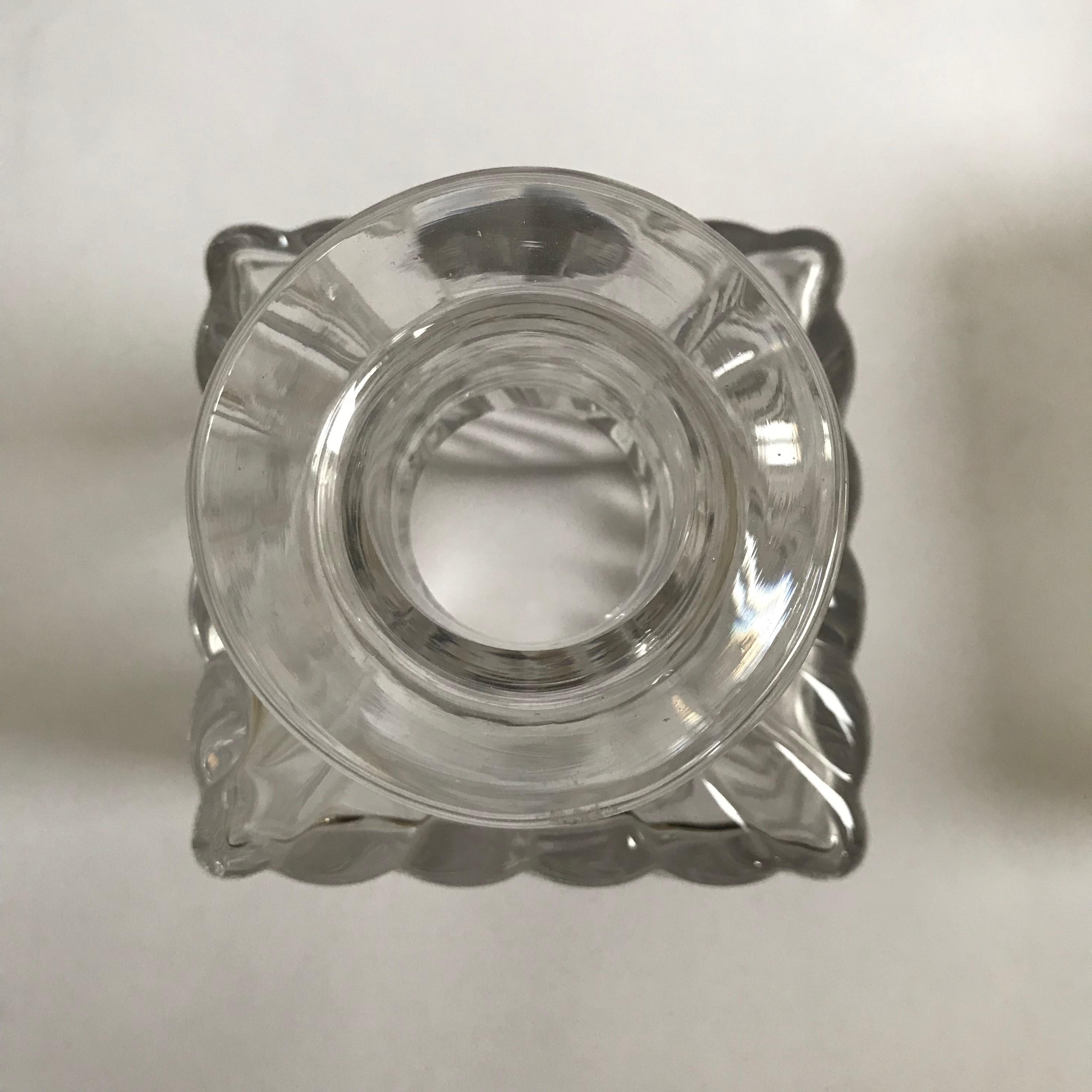 Pair of Antique Square Base Crystal Bamboo Swirl Perfume Bottles By Baccarat 3