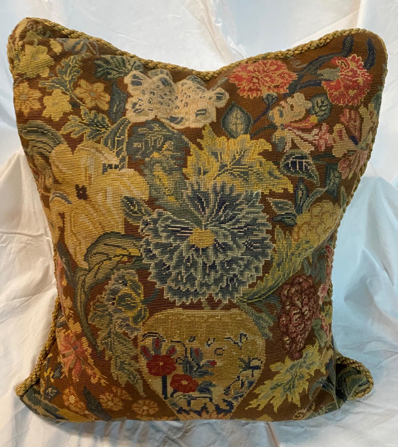 European Pair of Antique Square Needlework Cushions For Sale