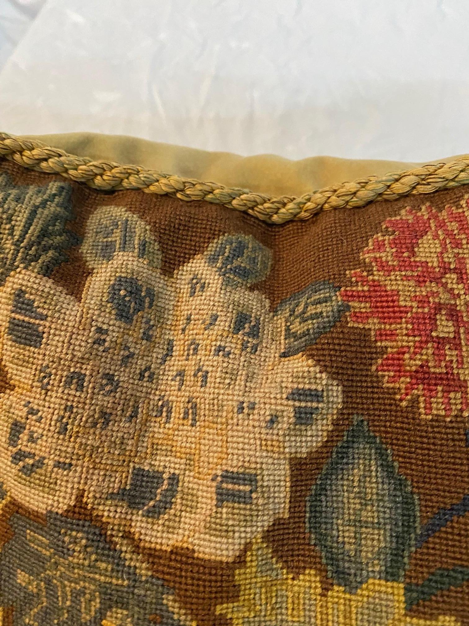 Pair of Antique Square Needlework Cushions In Good Condition For Sale In Palm Beach, FL