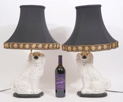 Pair of Antique Staffordshire Dog Table Lamps on Wooden Base W/ or W/O Shades