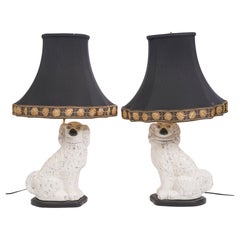 Pair of Antique Staffordshire Dog Table Lamps on Wooden Base W/ or W/O Shades