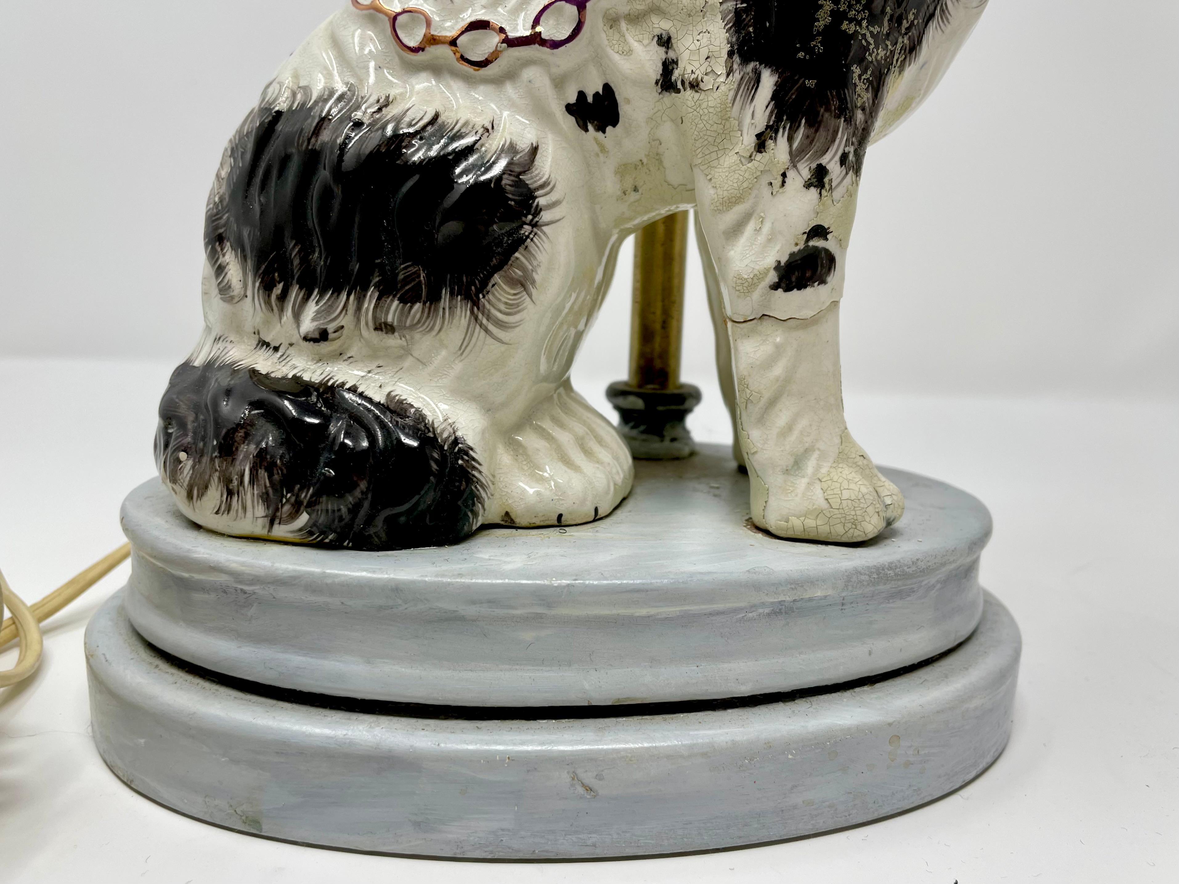 Pair of Antique Staffordshire Spaniels Converted Lamps circa 1880 In Good Condition For Sale In New Orleans, LA