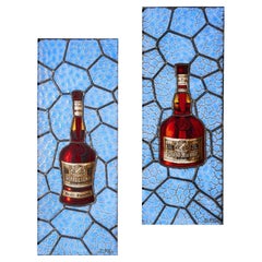 Pair of Antique Stained Glass Liquor Advertising Panels