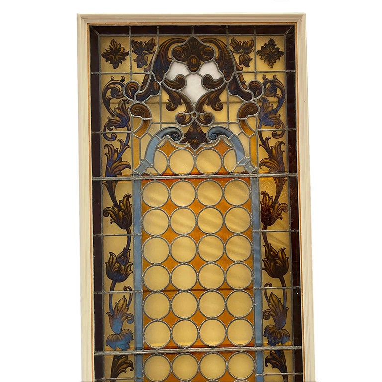 Pair of Antique Stained Glass Windows, Sold Individually For Sale at