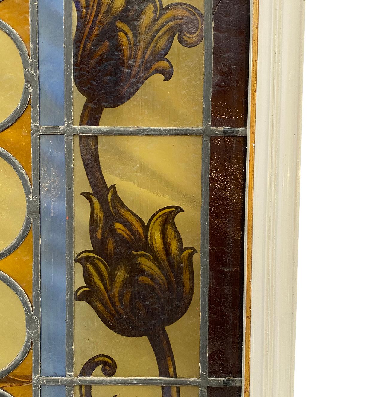 English Pair of Antique Stained Glass Windows, Sold Individually For Sale