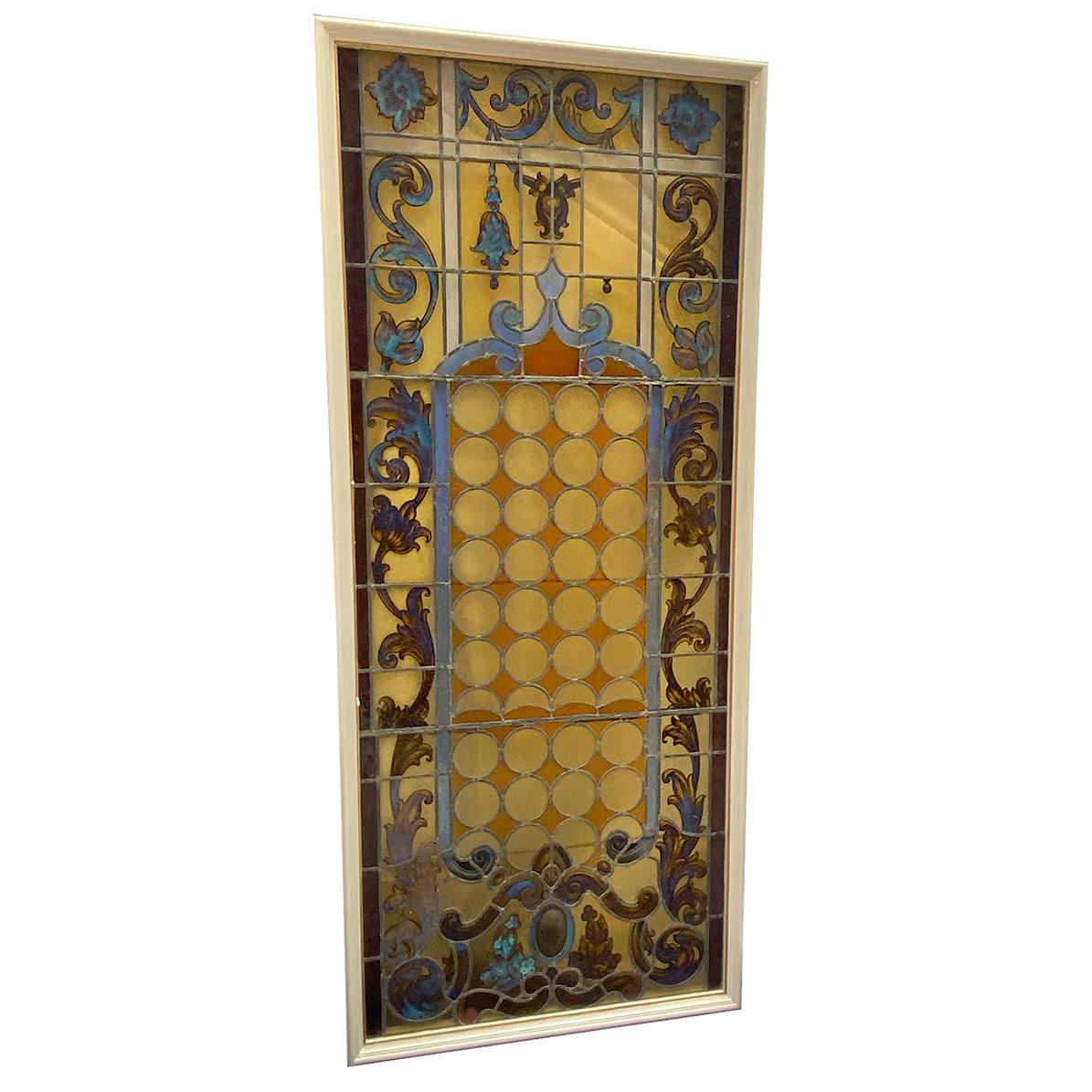 Early 20th Century Pair of Antique Stained Glass Windows, Sold Individually For Sale