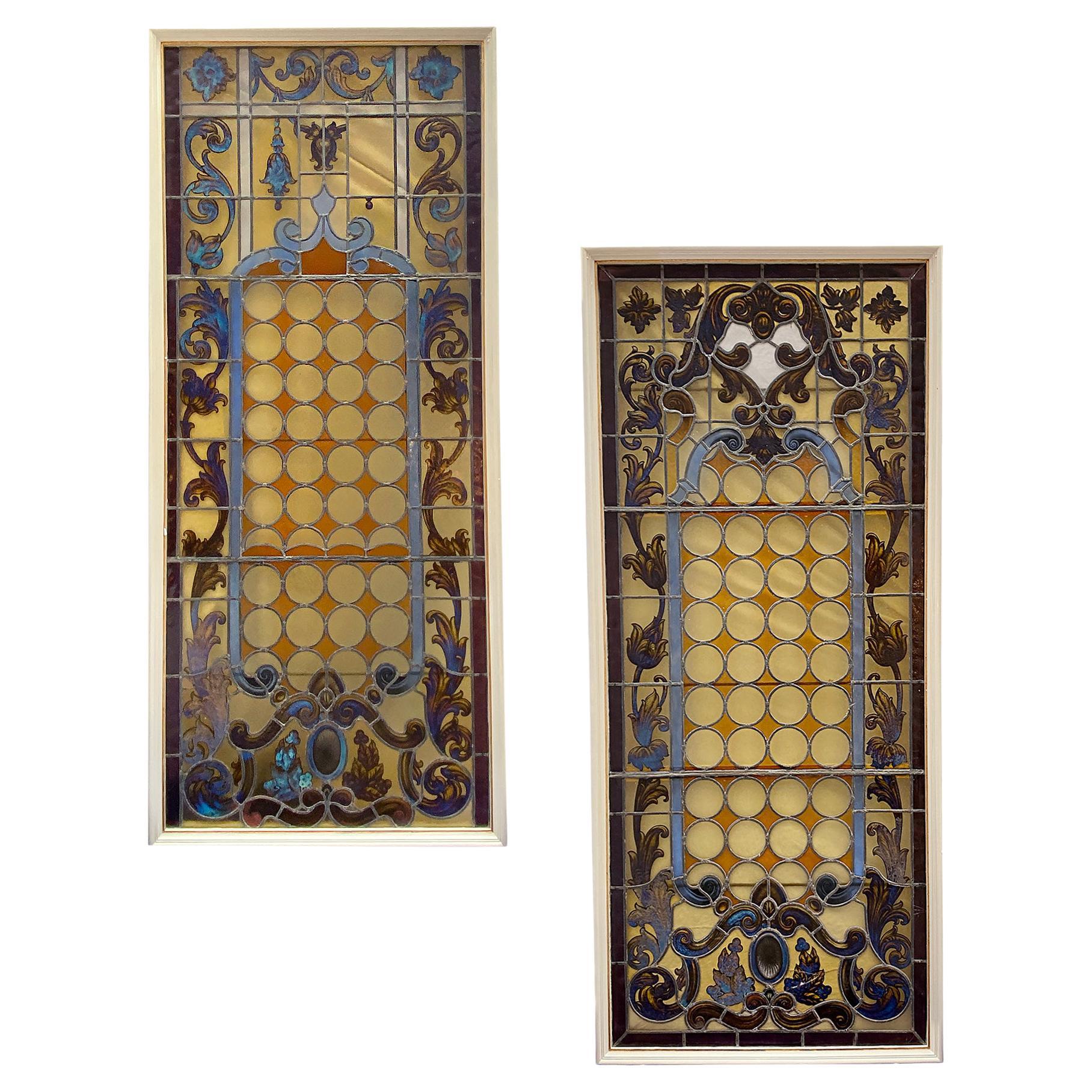 Pair of Antique Stained Glass Windows, Sold Individually