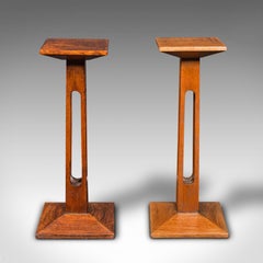 Pair of Antique Statue Stands, English, Oak, Pedestal, Torchere, Edwardian, 1910