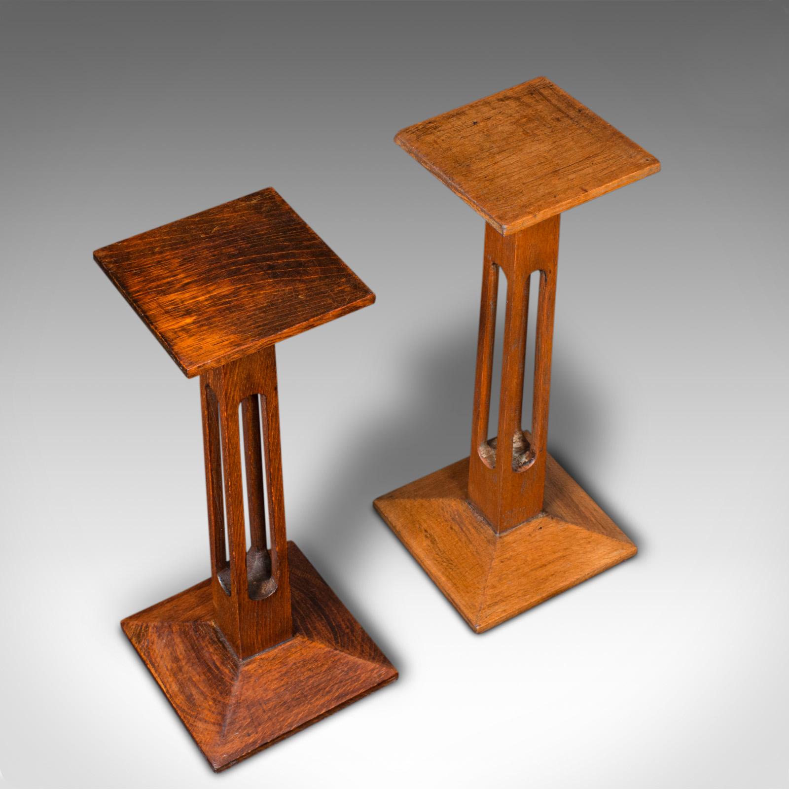 Pair of Antique Statue Stands, English, Oak, Pedestal, Torchere, Edwardian, 1910 For Sale 2