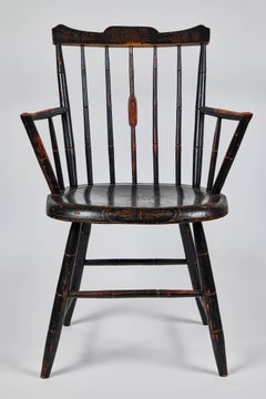 Pair of Antique Stencil Fan Back Windsor Chairs