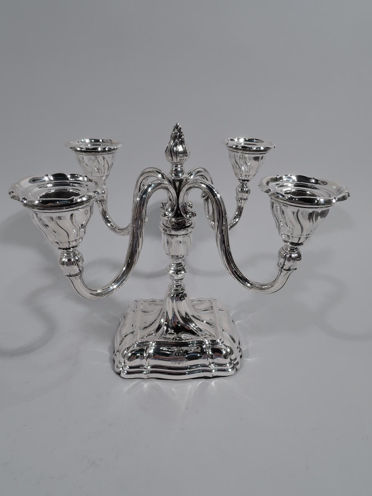Art Nouveau Pair of Antique Sterling Silver 4-Light Candelabra