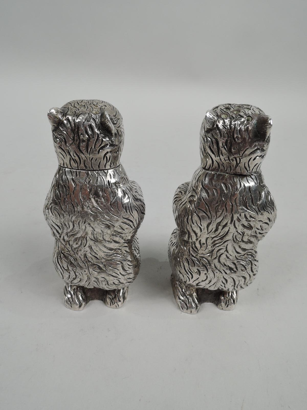 Edwardian Pair of Antique Sterling Silver Bear Salt & Pepper Shakers by Gebelein