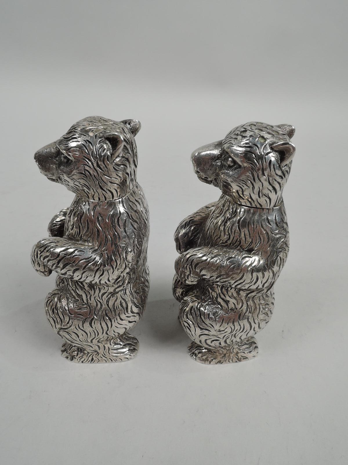 American Pair of Antique Sterling Silver Bear Salt & Pepper Shakers by Gebelein