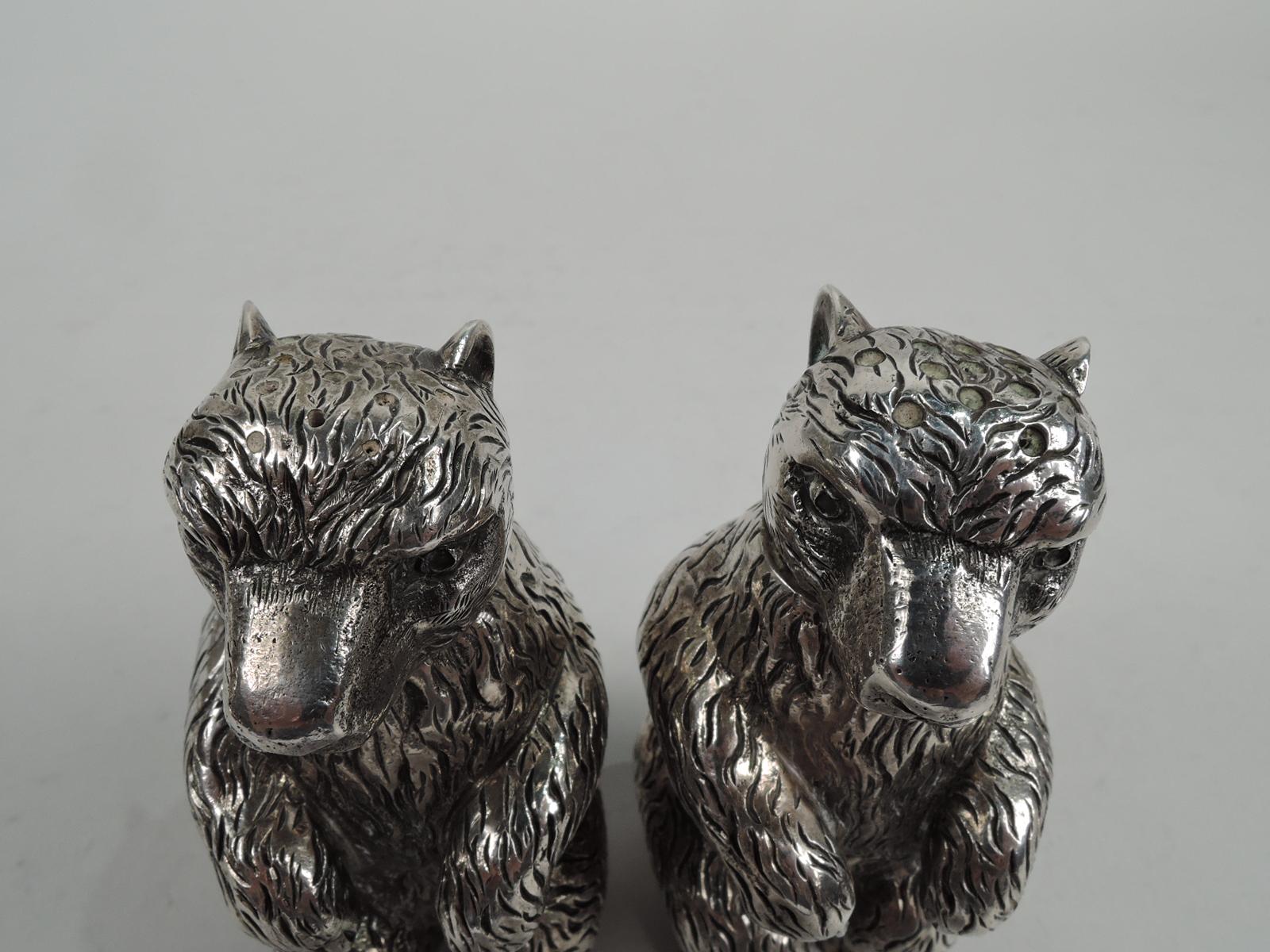 Pair of Antique Sterling Silver Bear Salt & Pepper Shakers by Gebelein In Excellent Condition In New York, NY