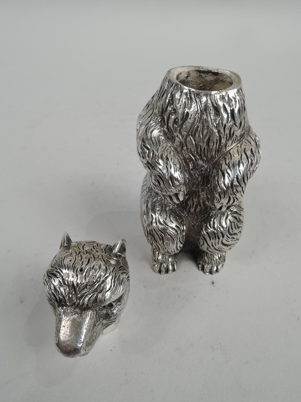 20th Century Pair of Antique Sterling Silver Bear Salt & Pepper Shakers by Gebelein