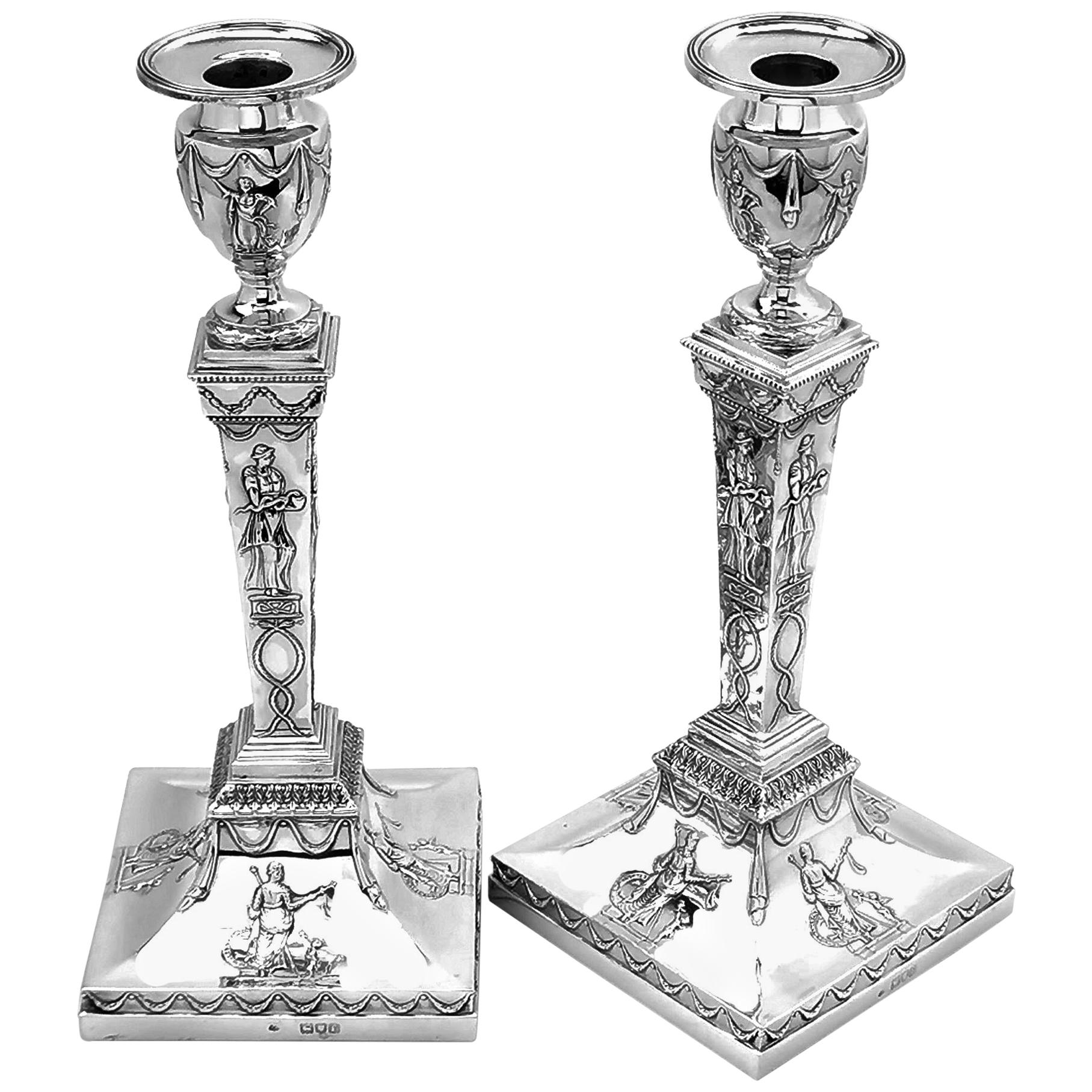 Pair of Antique Sterling Silver Candlesticks 1901 Candleholders