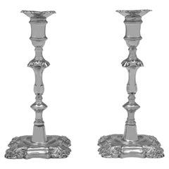 Pair of Antique Sterling Silver Candlesticks, 4 Shell Design, London, 1768