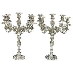 Pair of Antique Sterling Silver Five-Light Candelabra by Walker & Hall