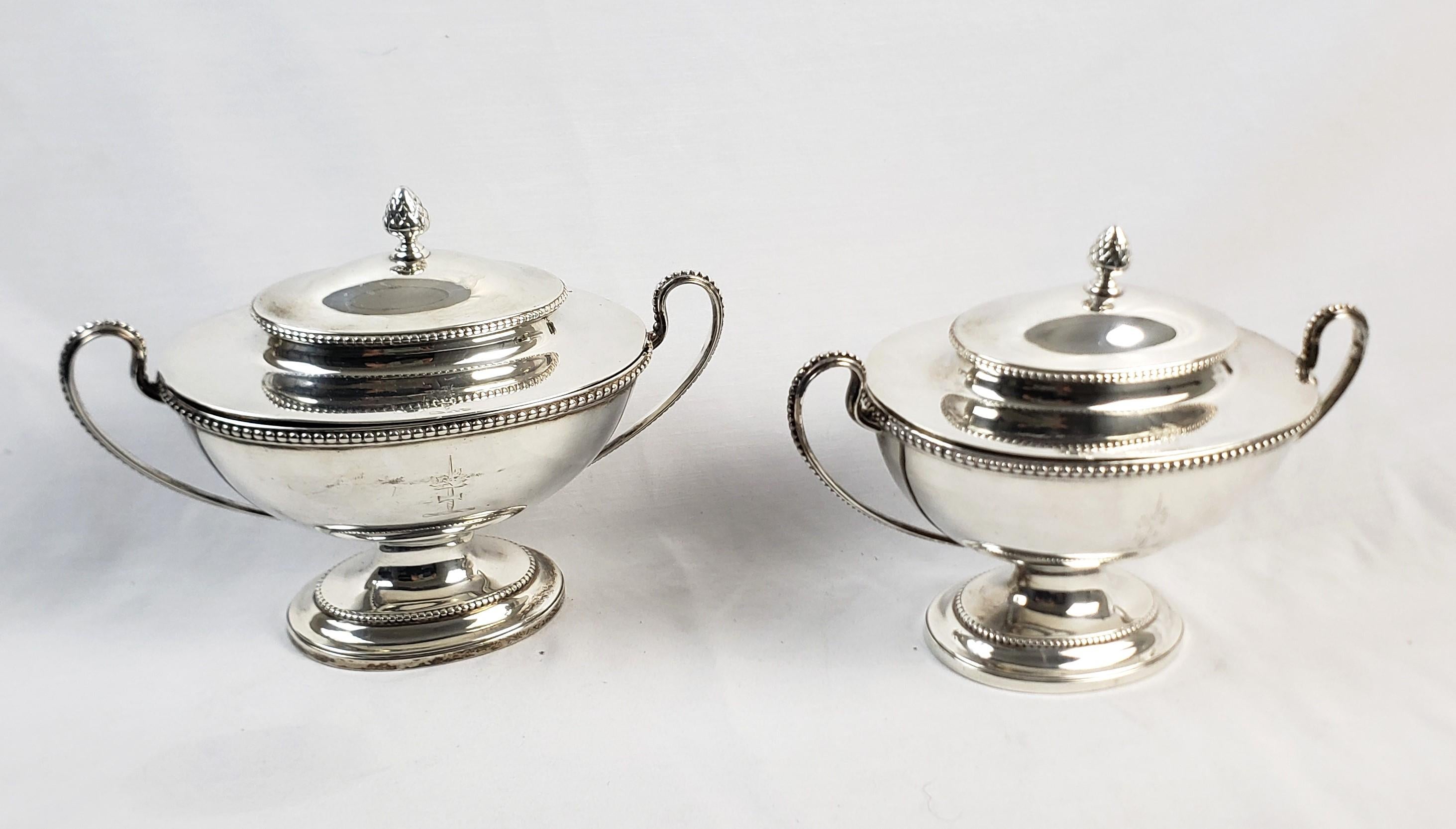 English Pair of Antique Sterling Silver Georgian Covered Sauce Tureens For Sale
