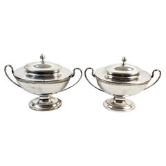 Pair of Antique Sterling Silver Georgian Covered Sauce Tureens