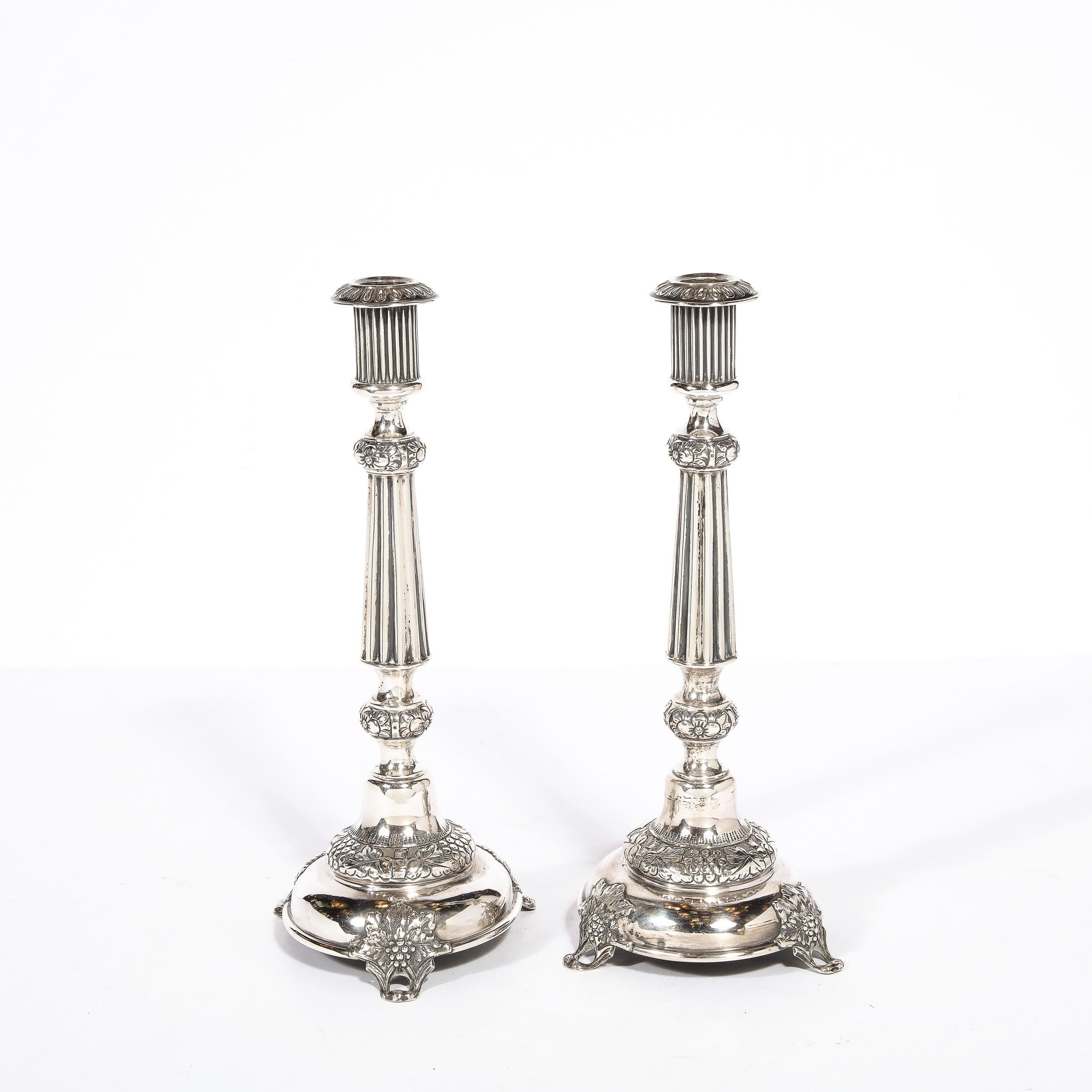 Neoclassical Pair of Antique Sterling Silver Sabbath Candle Holders Signed J. Ehrlich
