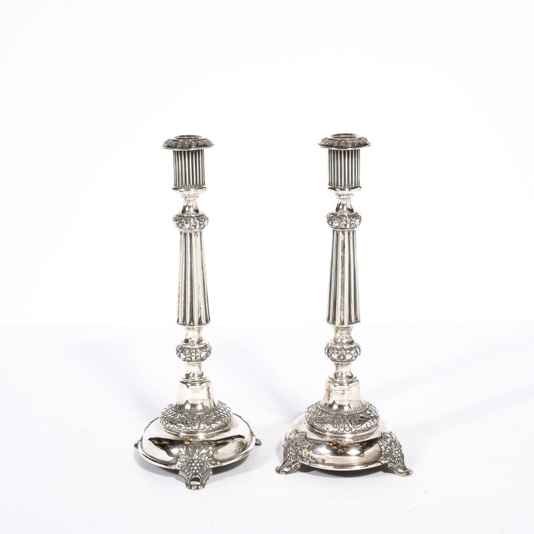 Neoclassical Pair of Antique Sterling Silver Sabbath Candle Holders Signed J. Ehrlich For Sale