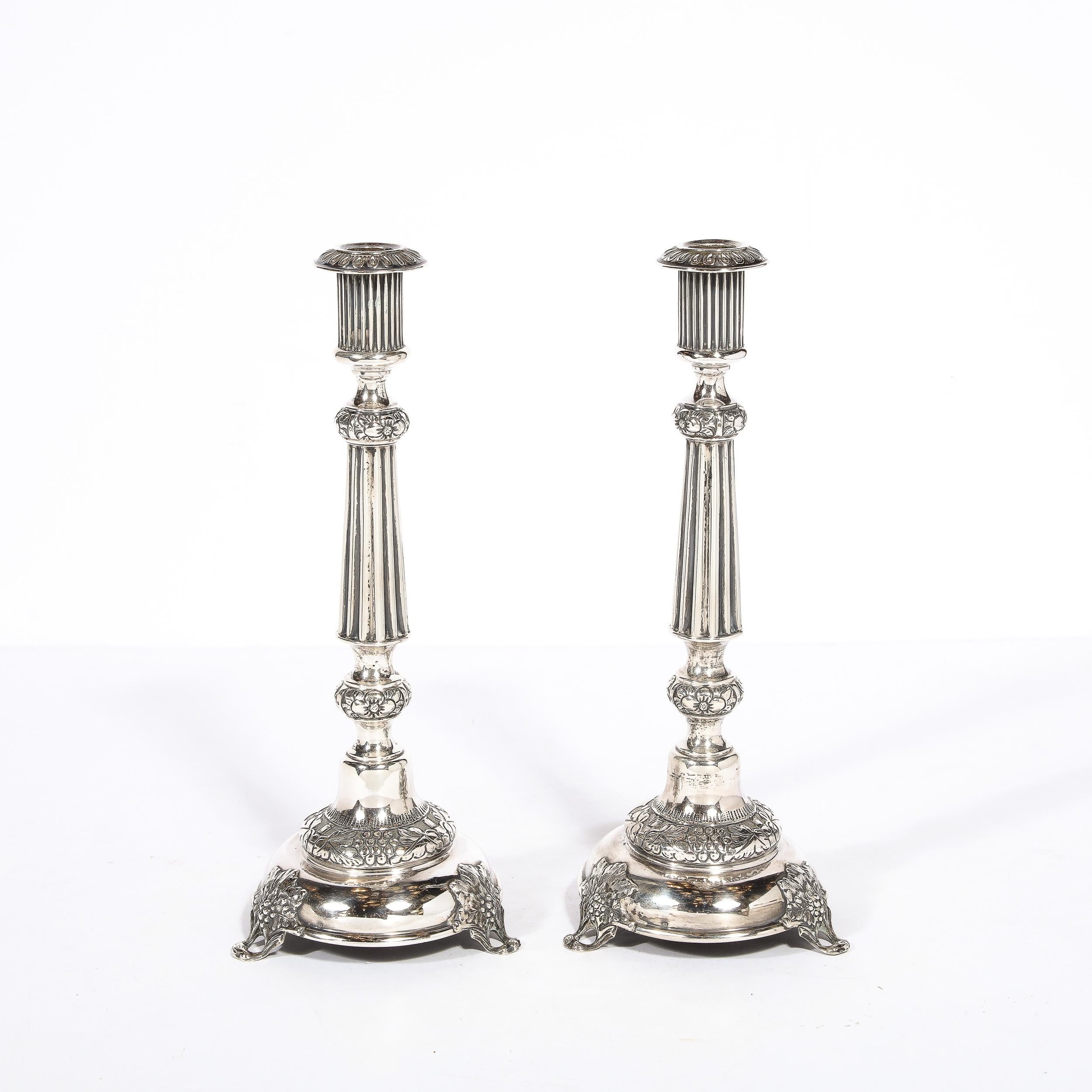 Russian Pair of Antique Sterling Silver Sabbath Candle Holders Signed J. Ehrlich