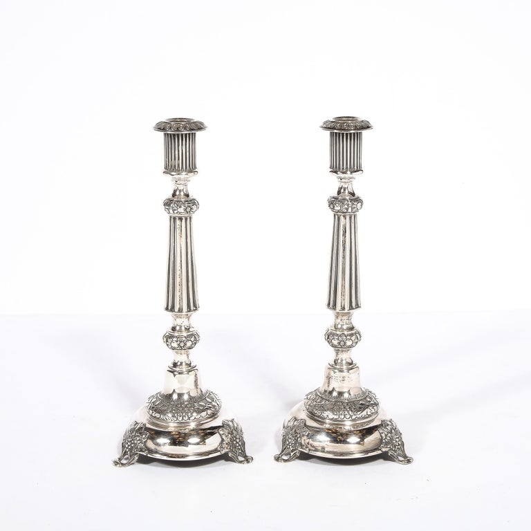 Russian Pair of Antique Sterling Silver Sabbath Candle Holders Signed J. Ehrlich For Sale