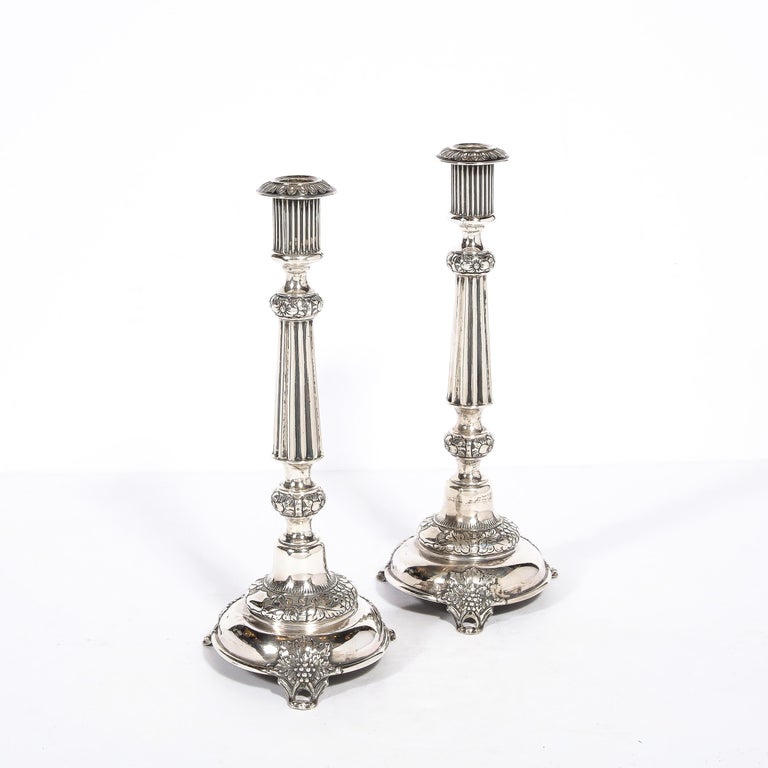 Pair of Antique Sterling Silver Sabbath Candle Holders Signed J. Ehrlich In Excellent Condition For Sale In New York, NY