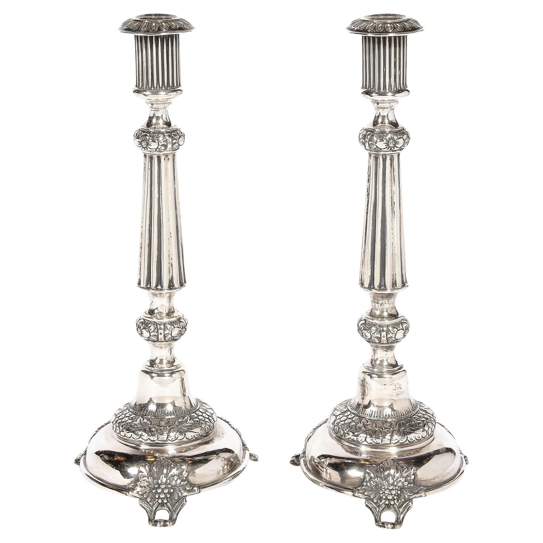 Pair of Antique Sterling Silver Sabbath Candle Holders Signed J. Ehrlich