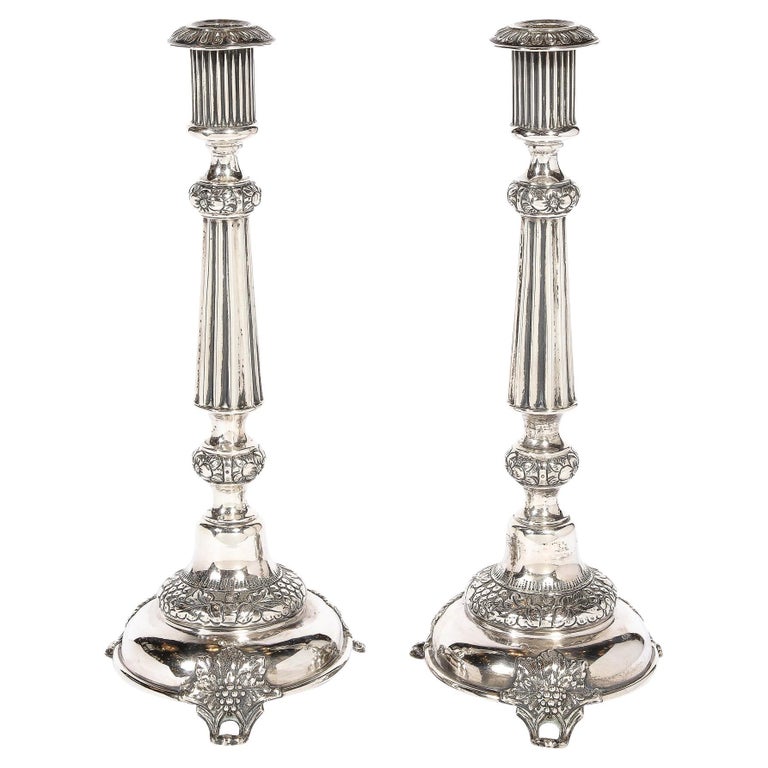 Pair of Antique Sterling Silver Sabbath Candle Holders Signed J. Ehrlich For Sale