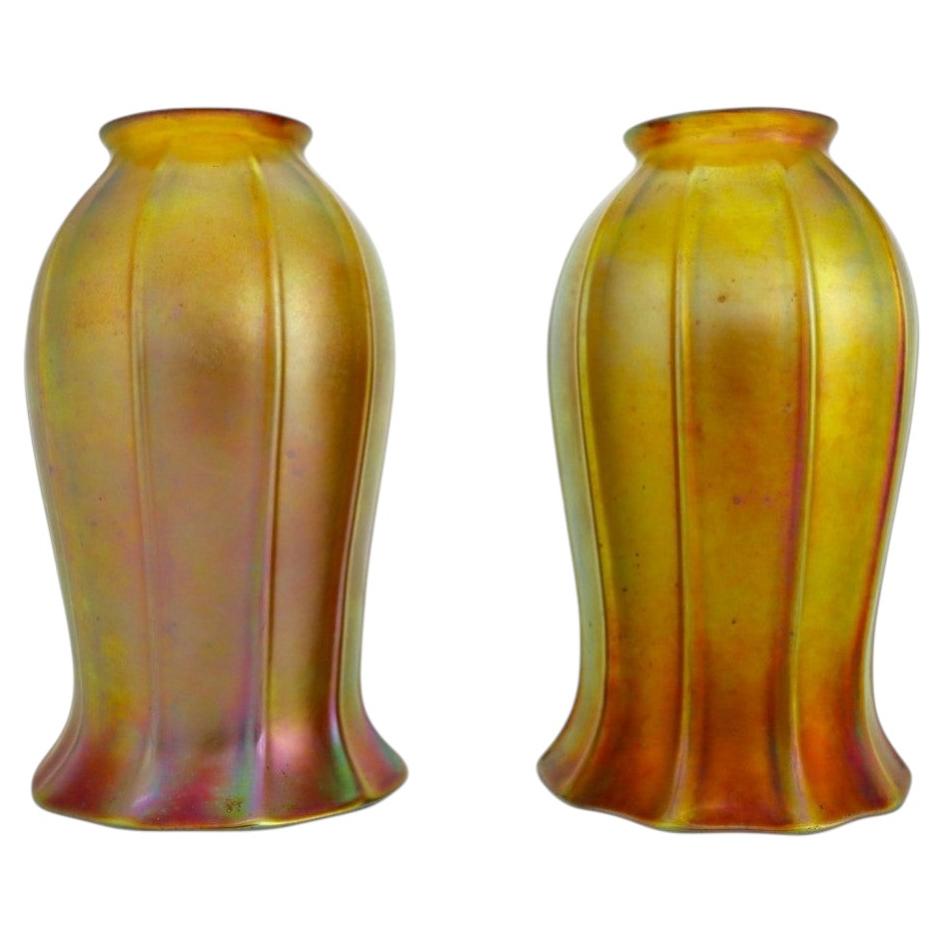Coppia di paralumi in vetro artistico Steuben Gold Aurene Tulip Shaped c1920