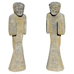 Pair of Antique Stone Figures Statues Han Style