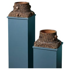 Pair of Antique Stoneware Planters of Stylised Tree Trunks